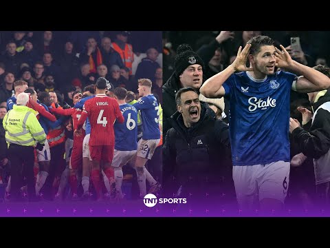 CRAZY FULL-TIME SCENES at Goodison Park as Everton &amp; Liverpool players BRAWL! 🫨