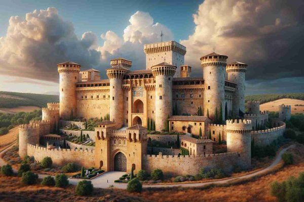 A detailed, realistic, high-definition image of an architectural marvel - the historical castle of Pedraza. Capture its stone walls, fortified towers, and intricate entrance gates, meticulously restored to their original grandeur. Depict a sense of renewal, ushering in a new era, with modern restoration techniques harmoniously blending with the old-world charm. Surrounding the castle, portray a lush landscape under a vibrant sky, adding depth and beauty to the scene.