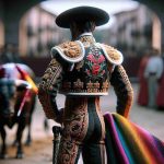 Detailed HD image showcasing a realistic visual ode to a legendary bullfighter, also known as a Toreador. The scene should carry an atmosphere of respect and nostalgia, with a focus on the bullfighter's iconic attire, complete with a black montera (traditional hat), a heavily embroidered chaquetilla (jacket), and brightly colored taleguilla (tight pants). This homage to the Toreador does not depict a specific person, but a symbol of the profession.