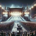 Create a realistic, high-definition image of a major pop concert taking place in Vienna. The stage should be grand, with high-tech audio, visual equipment, and a massive crowd of excited fans. It's an atmosphere of suspense as the performance is being threatened by potential cancellations.