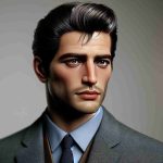 Realistic HD photo of a suave, handsome figure who is reminiscent of a renowned 1960s male movie star from French cinema. He dons a classic suit, slicked-back hair, and an air of sophistication.