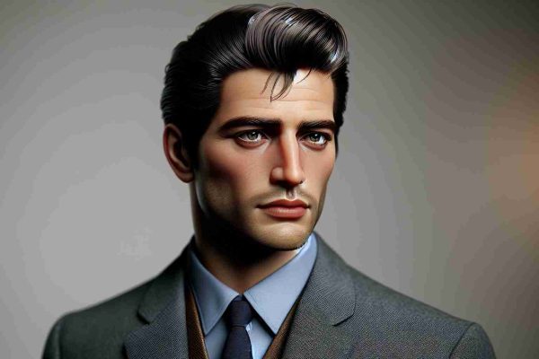 Realistic HD photo of a suave, handsome figure who is reminiscent of a renowned 1960s male movie star from French cinema. He dons a classic suit, slicked-back hair, and an air of sophistication.