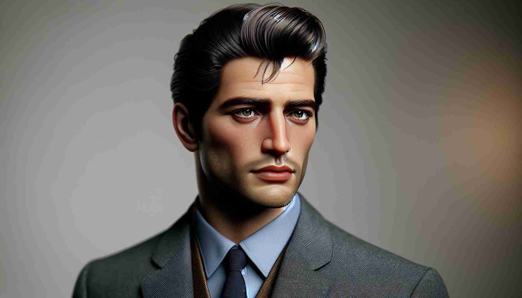 Realistic HD photo of a suave, handsome figure who is reminiscent of a renowned 1960s male movie star from French cinema. He dons a classic suit, slicked-back hair, and an air of sophistication.