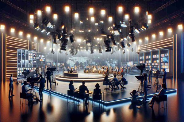 High-definition, realistic image depicting the theme 'Exploring the New Frontier of Late-Night TV'. Picture an environment akin to a modern TV studio, illuminated with an array of bright lights and decked out with state-of-the-art equipment. Imagine a lively scene full of dynamic energy. There are multiple people in the studio, both women and men who represent different descents such as Caucasian, Black, Middle-Eastern, South Asian, and Hispanic. They are busy preparing for the upcoming show: some are adjusting the microphones, some are checking the cameras, while the others are carefully reviewing the script.