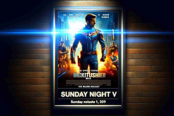 High-definition image of a newly released blockbuster movie poster, highlighting the major protagonist, a generic male individual in an action pose. The image depicts this movie as the featured highlight on Sunday night television. It evokes a sense of excitement and anticipation, which dominates the atmosphere of a typical Sunday evening.