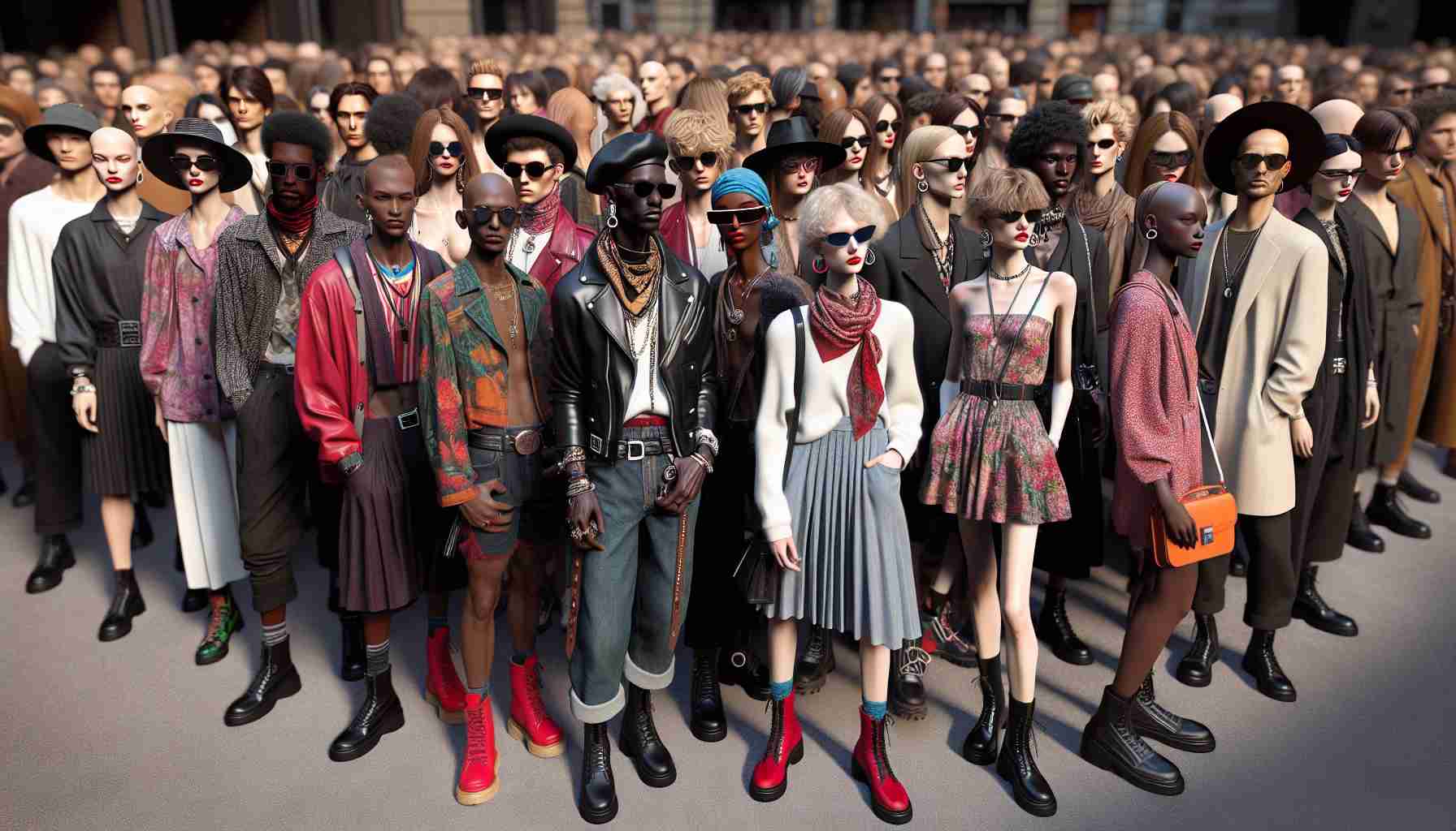 A high-definition, realistic photograph showcasing the emerging fashion trends being exhibited at a popular festival, similar to those seen at cultural events like the San Sebastián Festival. The image depicts stylish individuals of diverse descents and genders, with some sporting bold, avant-garde looks while others opt for more classic styles, reflecting the diverse fashion tastes and influences present in today's global fashion scene.