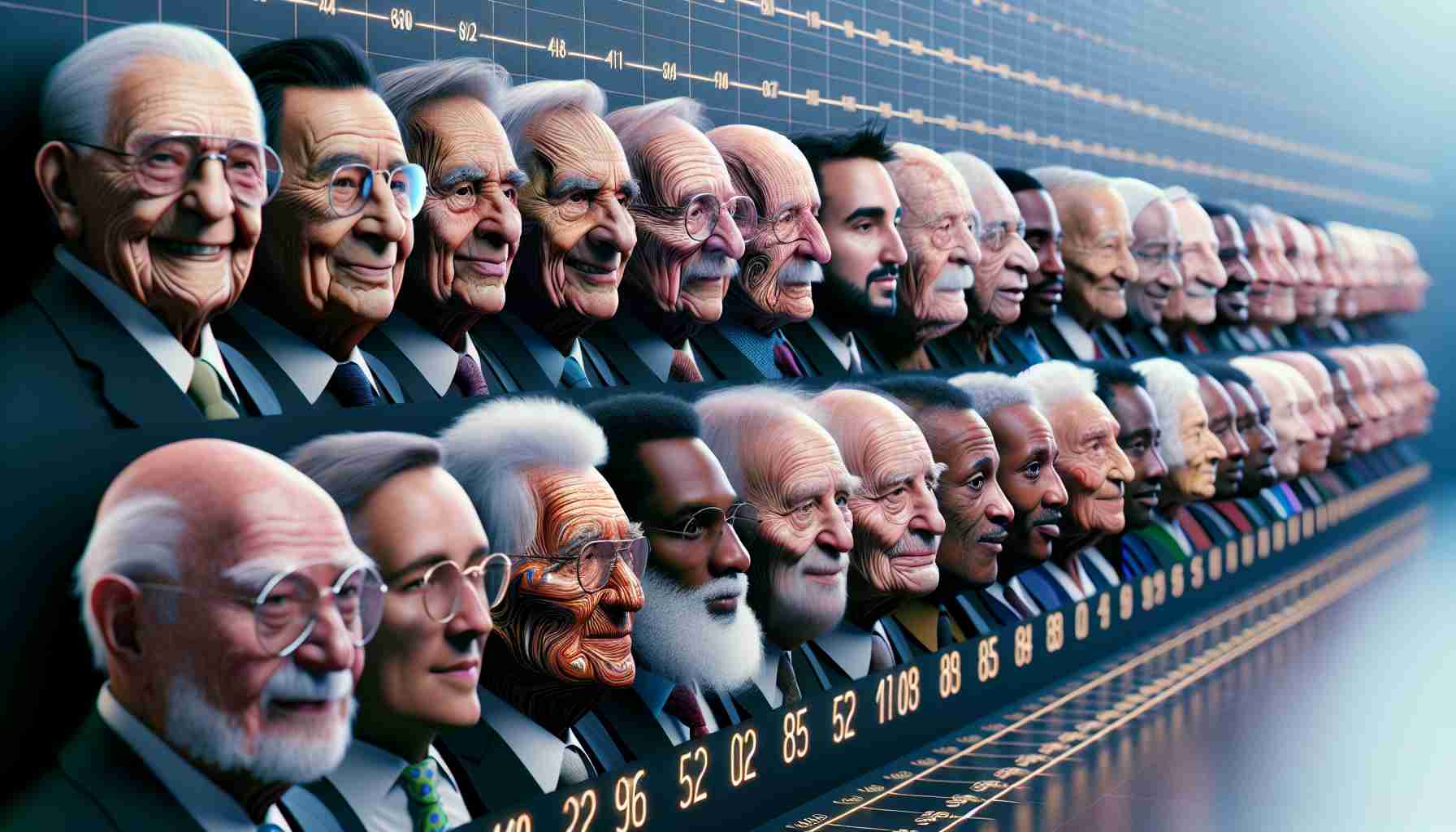 A hyperrealistic high definition image showcasing the timeline of Nobel Prize winners, providing an insightful view into the effect of age on their achievements. The picture includes a diverse array of laureates, with men and women from a variety of descents such as Caucasian, Black, Hispanic, Middle-Eastern and South-Asian. Each laureate is visually aged according to when they received their awards. The timeline progresses chronologically, presenting a fresh perspective on the age-old debate.