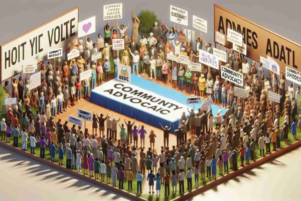 A high-definition, true-to-life rendering of a celebration paying homage to community advocacy. The image should depict a diverse gathering of individuals, all dedicated to the cause of community advocacy. There are banners and posters around showing support and appreciation for the advocates. It should convey a sense of unity, support, and respect for these unsung heroes whose dedication and hard work help to uplift and improve their communities.