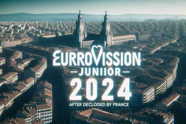 Realistic high-definition image of Spain, showcasing its architecture and cultural elements, overlaid with text stating 'Eurovision Junior 2024 To Be Hosted Here, After Decline by France'. The text should be in a prominent, stylistic font that evokes the excitement of the upcoming event.