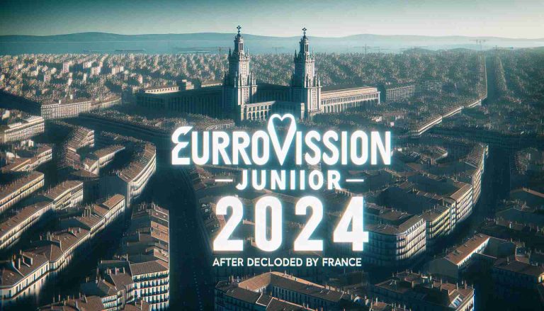 Realistic high-definition image of Spain, showcasing its architecture and cultural elements, overlaid with text stating 'Eurovision Junior 2024 To Be Hosted Here, After Decline by France'. The text should be in a prominent, stylistic font that evokes the excitement of the upcoming event.