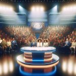 High-definition image of a successful turnout for a popular talk show on a Monday night. The stage is bathed in bright lights, with a broad desk at center stage. Behind the desk, the backdrop features an intricate design, perhaps the logo of the show. An excited, diverse crowd fills the seating area, their faces glowing in the reflected stage lights. The atmosphere is electric with anticipation, suggesting that the show is about to start. There are people of all descents, such as Caucasian, Hispanic, Black, Middle-Eastern, and South Asian, equally distributed in the crowd.