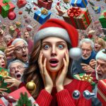 Generate a realistic, high definition image portraying a surprising twist during the holiday season. This could include elements such as unexpected gifts, unusual holiday decorations, or unexpected holiday-themed events. Include reactions of surprise, disbelief, or amazement from the observers.