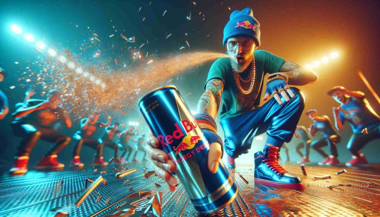 A high-definition, hyper-realistic image showcasing a surprising twist at a hypothetical freestyle rap competition held in 2024, characterized by the energy and high-stakes atmosphere typically associated with events sponsored by energy drink companies.