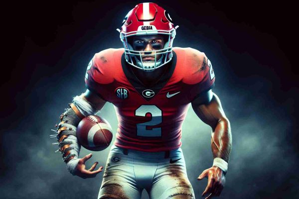 Generate a hyperrealistic, high-definition image of an acclaimed college football player from Georgia, who is recovering from an injury. This determined athlete is poised to make a significant move into the National Football League. Is this surprising turn of events signalling the end of his college sports journey?