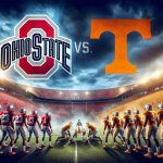 High definition, realistic image depicting the anticipation of an epic sports showdown between two college teams, one symbolizing Ohio State and the other representing Tennessee. The atmosphere reflects excitement, enthusiasm, and rivalry by displaying vibrant team colors, dynamic energies of players, and roaring crowds in the backdrop of a large stadium.