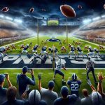 A high-definition image in a realistic style depicting an exciting college football playoff showdown. Capture the heightened emotions and tense energy of the match, focusing on Penn State in a dominating performance against SMU. Show players, the crowd, and iconic elements of the game like the football, the pitch, and the goal posts.