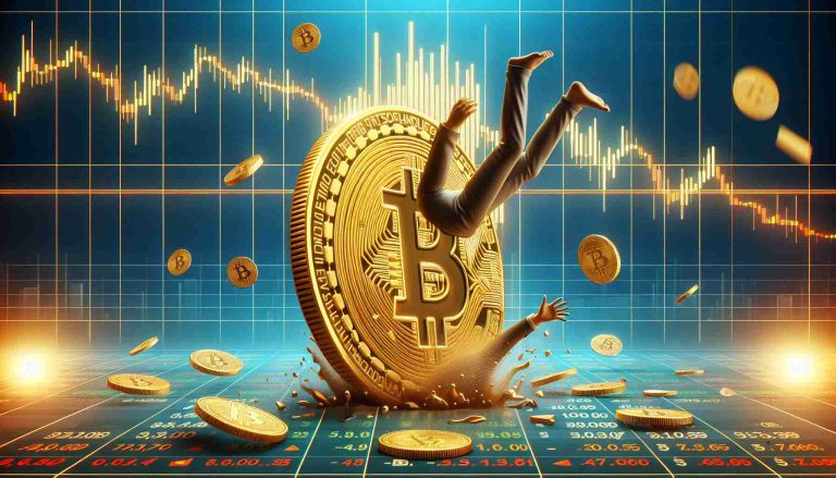 Create a realistic high-definition illustration of a physical representation of a Bitcoin plunging downwards, surrounded by financial charts depicting a severe downturn. The Bitcoin should be depicted as if it's taking a dramatic dive as a metaphorical representation of its value decrease. Please also generate a headline stating 'What's Behind the Recent Plunge?'