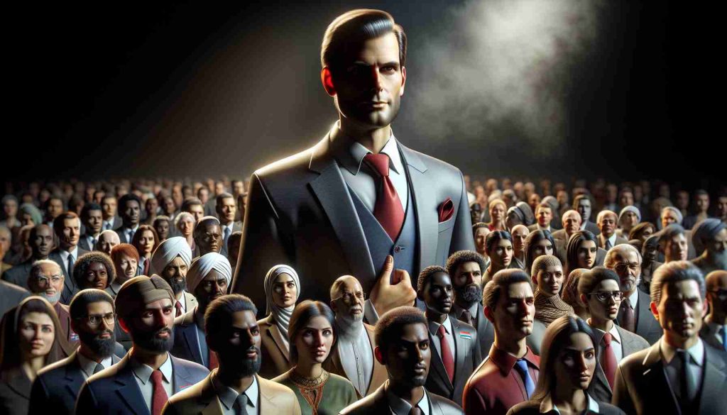 A high-definition, realistic portrayal of a metaphorical confrontation between an affluent businessman and the abstract concept of democracy. The businessman, representing immense wealth and corporate influence, is depicted as a well-dressed Caucasian gentleman, standing tall and looking confident, his features highlighted in sharp detail. Democracy is embodied by a diverse group of individuals of different descents including Hispanic, Black, Middle-Eastern, South Asian, and White, each person representing different facets of society. The tension in the image signifies a clash of interests, hinting at some unbelievable occurrence. Don't depict any real people or specific events.