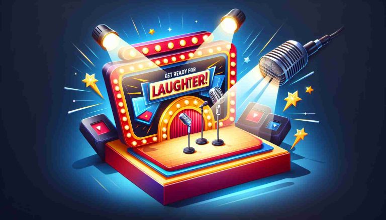 Create a realistic high-definition image of a television promotional poster for a popular, unnamed comedic variety show. Use bold and vibrant colors with a spotlighted stage, microphones, and hint at humorous skits. Include the phrases 'Get Ready for Laughter!' and 'Don't Miss the Latest Episodes!'