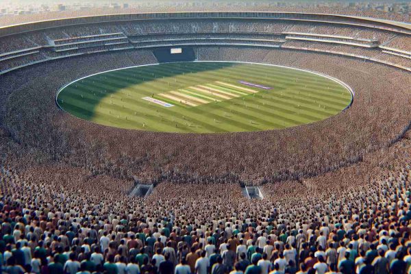 A high-quality, realistic image of an unprecedented number of spectators at a grand cricket ground. The ground is filled almost beyond capacity by a diverse audience with a sense of excitement palpable in the air. Every corner of the stadium, from the stands to the field, echoes the enthusiasm for the event. Let the scale and grandeur of the crowd in this image convey the impressive numbers.