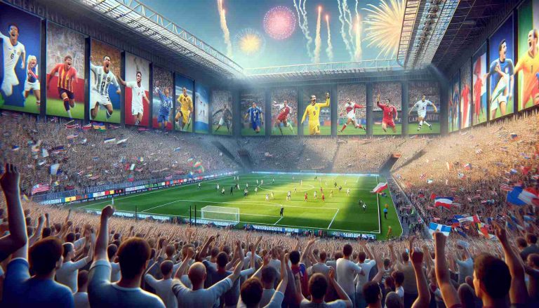 High-resolution photorealistic image illustrating a beautiful tribute to the heroes of football. Imagine a grand stadium, filled with excited fans of diverse descents and genders, cheering for their favorite players. On the field, players, hailing from different descents, are engrossed in a high-intensity match. Notable moments from historic football matches are displayed on giant screens. Memorabilia and banners showcasing the journey of these heroic players adorn the surroundings, while colorful fireworks explode in the sky, adding to the celebratory atmosphere.