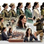 Generate a highly detailed, realistic image depicting the journey of a character named Jessica, moving from her early days as a military cadet to her successful career as a journalist. Illustrate key milestones that highlight her journey. In her cadet phase, show her in a military uniform engaged in rigorous training. In her journalism phase, depict her as a confident, professional woman in a press conference or busy newsroom setting. Make sure to show her with physical signs of success, like awards or significant articles published. Jessica should be of Middle-Eastern descent.