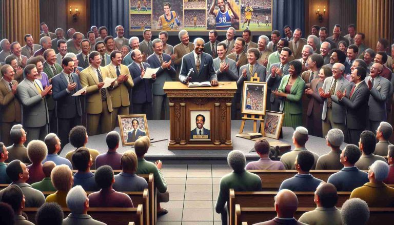 A realistic high-definition image capturing the essence of a legacy celebration. The scene is centered around a prominent figure in the field of sports broadcasting, evoking the presence of Stuart Scott without directly depicting him. There's an emotional atmosphere of reverence and joy. An ornate lectern with an open scrapbook filled with pictures and write-ups. Around it, people of diverse descents and genders sharing fond memories, laughing and crying, their faces reflecting the positive impact left by this legendary figure. Detail is put into showcasing expressions of admiration, respect and love.