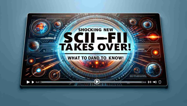 An image showcasing a futuristic design with elements that represent a science fiction thriller with text stating 'Shocking New Sci-Fi Thriller Takes Over! What You Need to Know!' on a backdrop reminiscent of a digital streaming platform. The image should be realistic and in high definition.