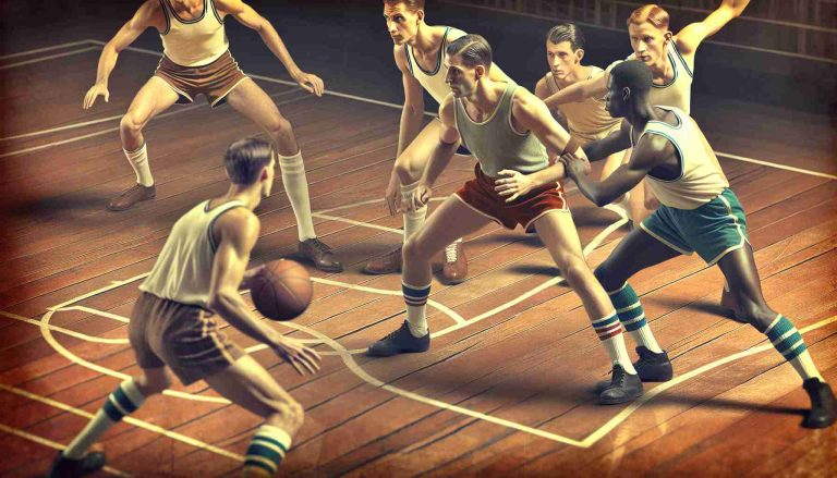 A high-definition, realistic image featuring individuals playing a basketball game, with focus on the defensive tactics. Key players, standing out with their exceptional defensive skills, are identifiable. Emphasize the historic significance of the game, with elements like vintage uniforms and old-style basketball court. No specific players or teams should be identifiable.