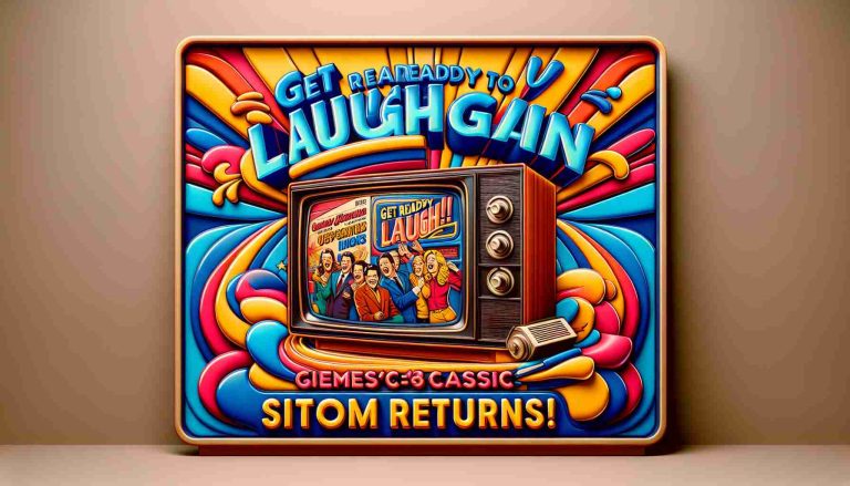 Generate a realistic HD image that represents the return of a beloved, unnamed classic sitcom. Visualize the intensity of humour with a vibrant, modern banner announcing its return. The banner text reads 'Get Ready to Laugh Again! Classic Sitcom Returns!' Emphasize a retro television set in the background, playing scenes from the sitcom with hints of laughter and joy emanating from it.