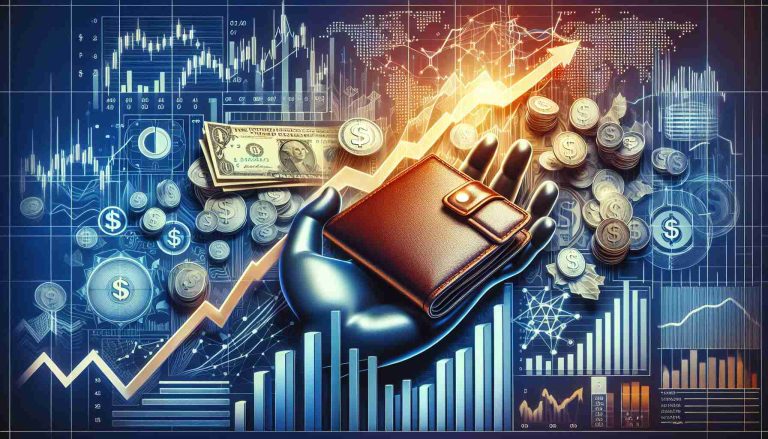 Create a high definition image representing a notable shifting trend in United States interest rates. Include related symbols such as a financial graph showing the rise or fall, symbols of U.S. dollar, and a wallet to symbolize personal financial impact. Please incorporate an atmosphere of analysis and forecast.