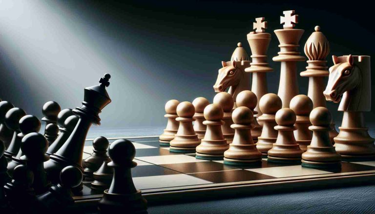 Realistic high-definition image of a suspenseful concept illustrated through chess pieces positioned strategically on a chessboard. A group of King pieces are seen on one side as if ready to defy the odds, while an unexpected confrontation awaits on the other side, emphasized by the anticipation in the arrangement of the opponent's pieces.