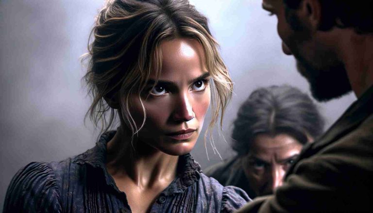 Generate a high-definition, realistic image illustrating an intense scene where Juliette, a brave woman, is faced with challenging demands from a character referred to as Solo. Show Juliette positioning herself confidently despite the pressure, her facial expression revealing determination.