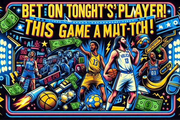 Generate a high-definition illustrative image featuring text that reads 'Bet on Tonight's Player! This Game is a Must-Watch!'