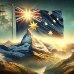 Create a high definition, realistic image showcasing a 'Unexpected Comeback' theme. Illustrate the stunning Swiss peaks under a glorious sun, revealing their majesty. Alongside this, picture a gold star brightly shining in the skyline to symbolize the triumph. Add a subtle hint of the Australian flag fluttering in the wind projecting the essence of Australia. Please refrain from referencing any specific individuals.