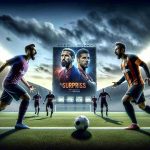 Realistic high definition image capturing a suspenseful moment in football. It depicts two rival teams, one being a highly renowned team and the other an underdog, gearing up for a surprise showdown. The excitement, tension and anticipation in the air is palpable. Displayed prominently in the background is a large billboard announcing the upcoming match, raising the question: Can the lesser-known team cause a stunning upset?