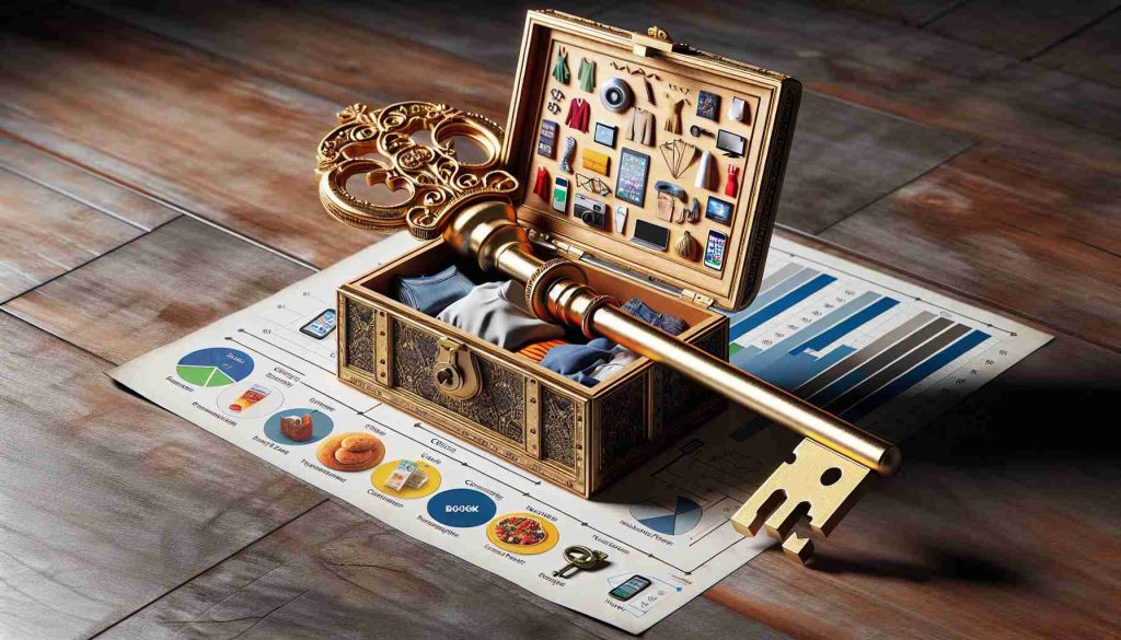 A high-definition, realistic image representing the concept of unlocking secrets of tailored ads. The image could consist of a large, antique golden key unlocking a lockbox with impressions of various sectors such as clothes, books, gadgets, and food items symbolizing various advertisements. It would also feature a detailed infographic or chart next to the box, explaining the process of how tailored ads work.