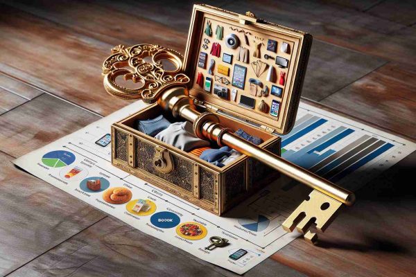 A high-definition, realistic image representing the concept of unlocking secrets of tailored ads. The image could consist of a large, antique golden key unlocking a lockbox with impressions of various sectors such as clothes, books, gadgets, and food items symbolizing various advertisements. It would also feature a detailed infographic or chart next to the box, explaining the process of how tailored ads work.