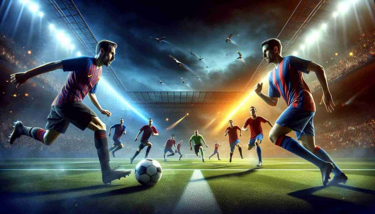 Realistic high-definition image of an exciting football match scene with two unknown professional teams battling it out, awaiting a thrilling showdown in the Copa del Rey tournament. The atmosphere is electrifying as one underdog team is about to make a shocking move towards the ball.