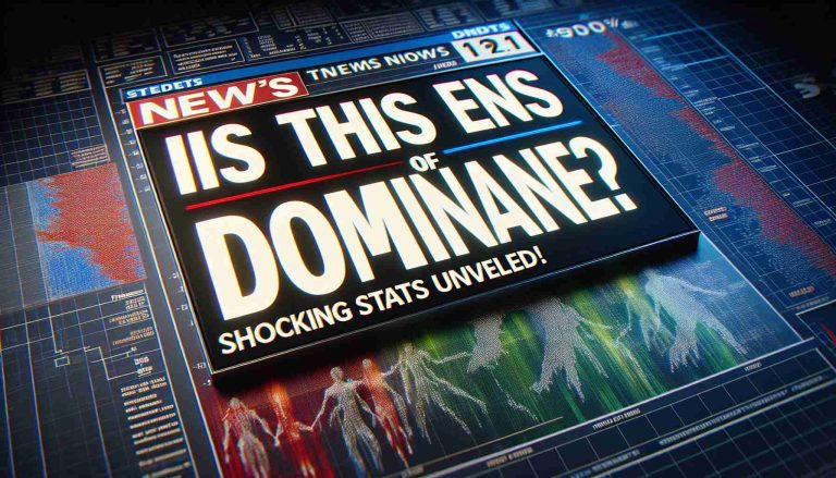 A realistic high-definition image displaying the headline 'Is This the End of Dominance? Shocking Stats Unveiled!' in bold, large type on a news-style backdrop. The background should be a mix of abstract figures and charts representing statistical data in a dramatic way. Accentuate the word 'Shocking' in a bright, attention-grabbing color. The overall tone should convey intrigue and suspense.