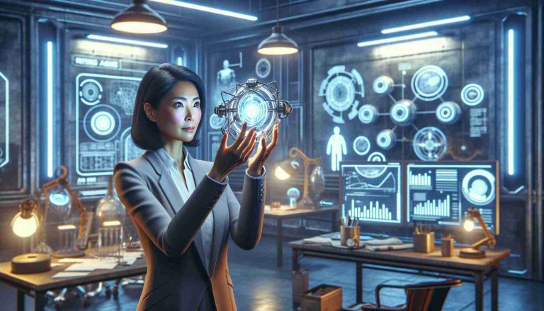 A realistic high-definition portrayal of the concept 'Can You Really Stop Aging?' showcasing an entrepreneur. The entrepreneur, a determined Asian woman in her mid-thirties, stands amidst her inventively decorated office space, filled with blueprints, graphs, and futuristic apparatus. She is inspecting a glowing, high-tech device in her hands, which is supposedly her solution to aging. Her expression is intense and brimming with optimism, as she believes she can truly halt the process of aging. The overall atmosphere is one of scientific pursuit, advanced technology, and ceaseless innovation.