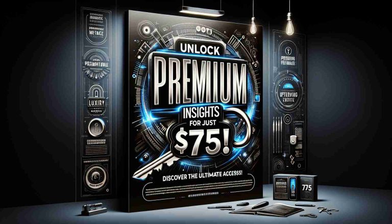 A high-definition realistic advertisement promoting a premium membership. The ad features the phrase 'Unlock Premium Insights for Just $75! Discover the Ultimate Access!' set in bold, captivating typography against a dynamic background. Incorporate elements that convey exclusivity and high value, such as luxury symbols, key, and a doorway to represent access.