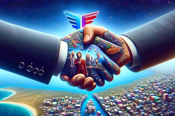 High-definition, realistic image of an allegorical representation of a win-win scenario for streaming service owners in Australia. It's signified by two hands doing a firm, friendly shake closure to a deal that has the potential to reshape the streaming landscape in the country.