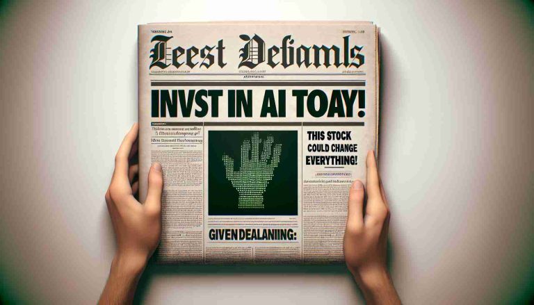 Generate a high-definition, realistic image of a newspaper headline that reads, 'Invest in AI Today! This Stock Could Change Everything!' The newspaper should appear professional and reputable, with the headline prominently displayed.